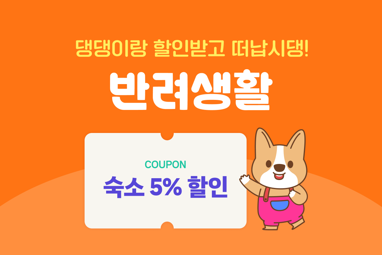 댕댕이랑 할인받고 떠납시댕! 반려생활 COUPON 숙소 5% 할인