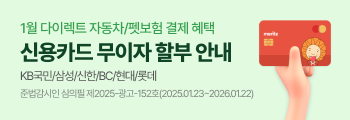 1월 다이렉트 자동차/펫보험 결제 혜택 신용카드 무이자 할부 안내 KB국민/삼성/신한/BC/현대/롯데 (5만원 이상 카드 승인 시)